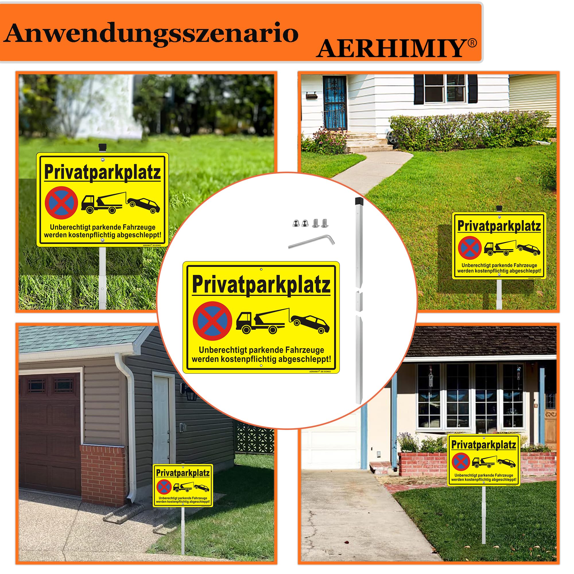 Parken Verboten-Schild Aus Aluminium – 25x35 Cm, Reflektierend, Mit 70 Cm Pfosten, UV- & Wasserfest