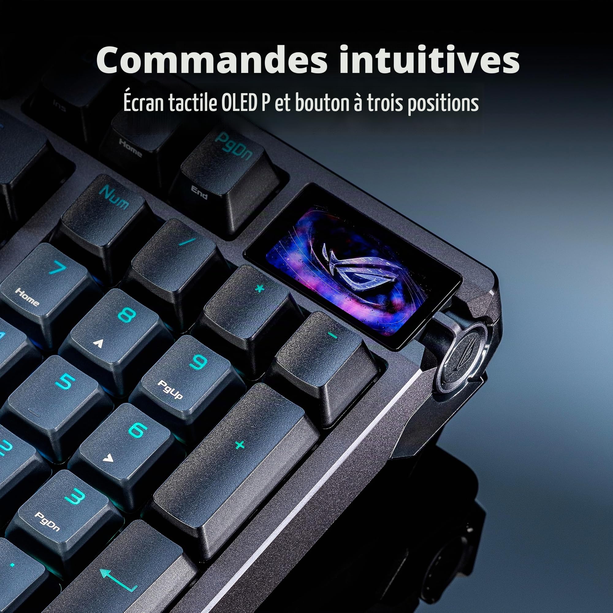 ROG Azoth 96 HE - Clavier de jeu analogique sans fil, switch HFX V2, AZERTY | Clavier sans fil 96%, switches magnétiques Hall effect, écran tactile OLED et de paramètres d'activation personnalisables