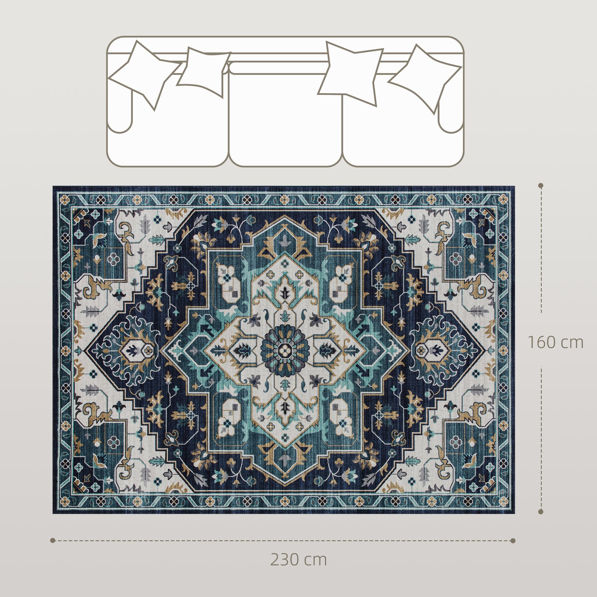 HOMCOM Tapis bohème antidérapant lavable 230x160 cm multicolore