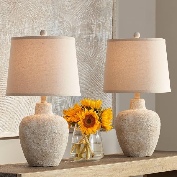 360 Lighting Romeo 23 1/2 High Jar Small Farmhouse Rustic Natural Cottage Coastal Accent Table Lamps Set of 2 Beige Dist