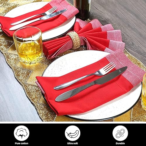 Miniatura 14 de Servilletas de lino y algodón de 18 x 18 pulgadas natural con vainica, servilletas de boda, servilletas de cóctel, servilletas de tela, servilletas