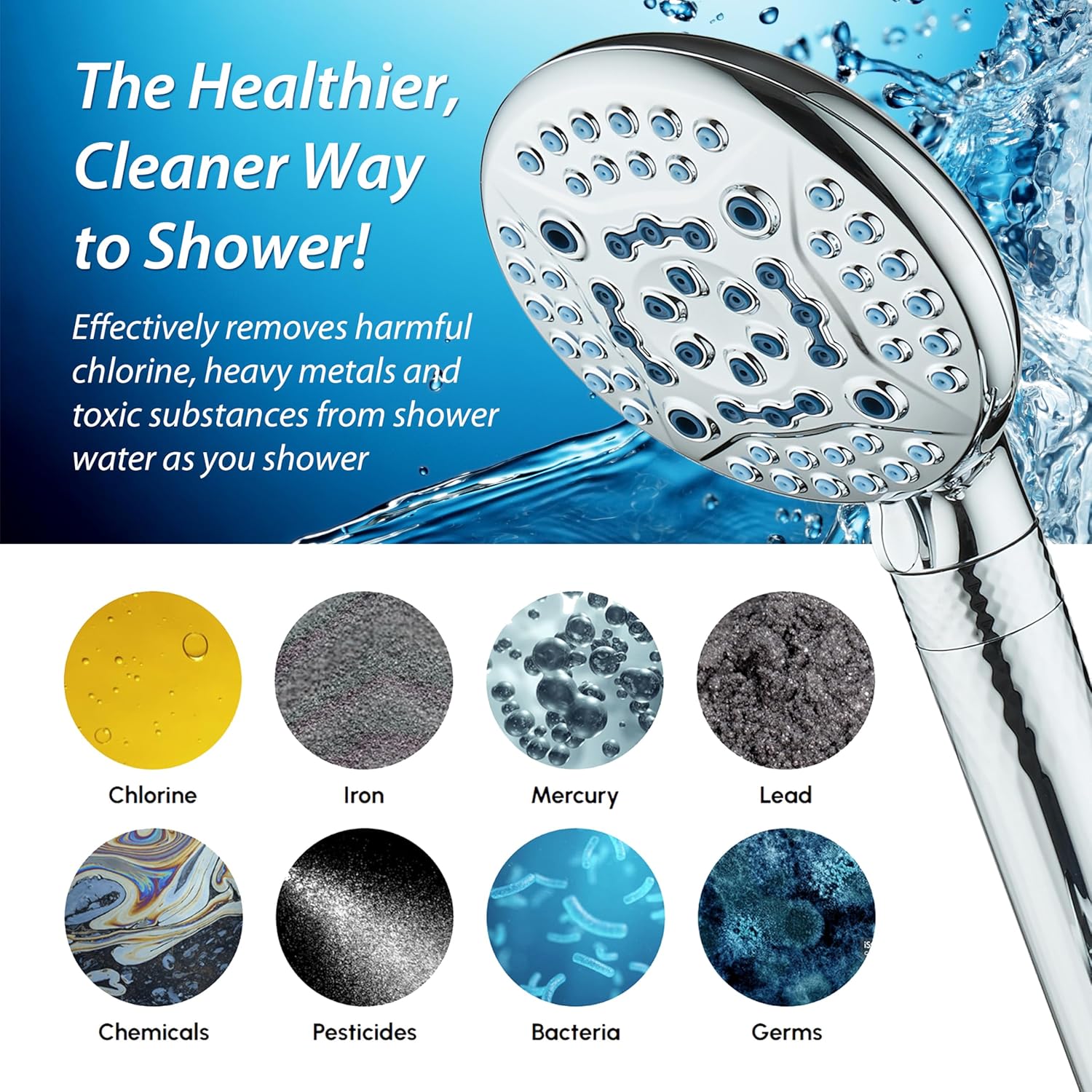 AquaCare 4X High Pressure 10-mode Filter Handheld Shower Head with Dual Power Wash - Clean Tub, Tile & Pets, Remove Chlorine, Metals & Toxins from Water to Protect Skin, Hair & Nails. Chrome Finish