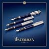 Waterman Carène Fountain Pen | Metal & Blue Lacquer | Chiselled Cap | 18K Gold Medium Nib | Blue Ink | Gift Box