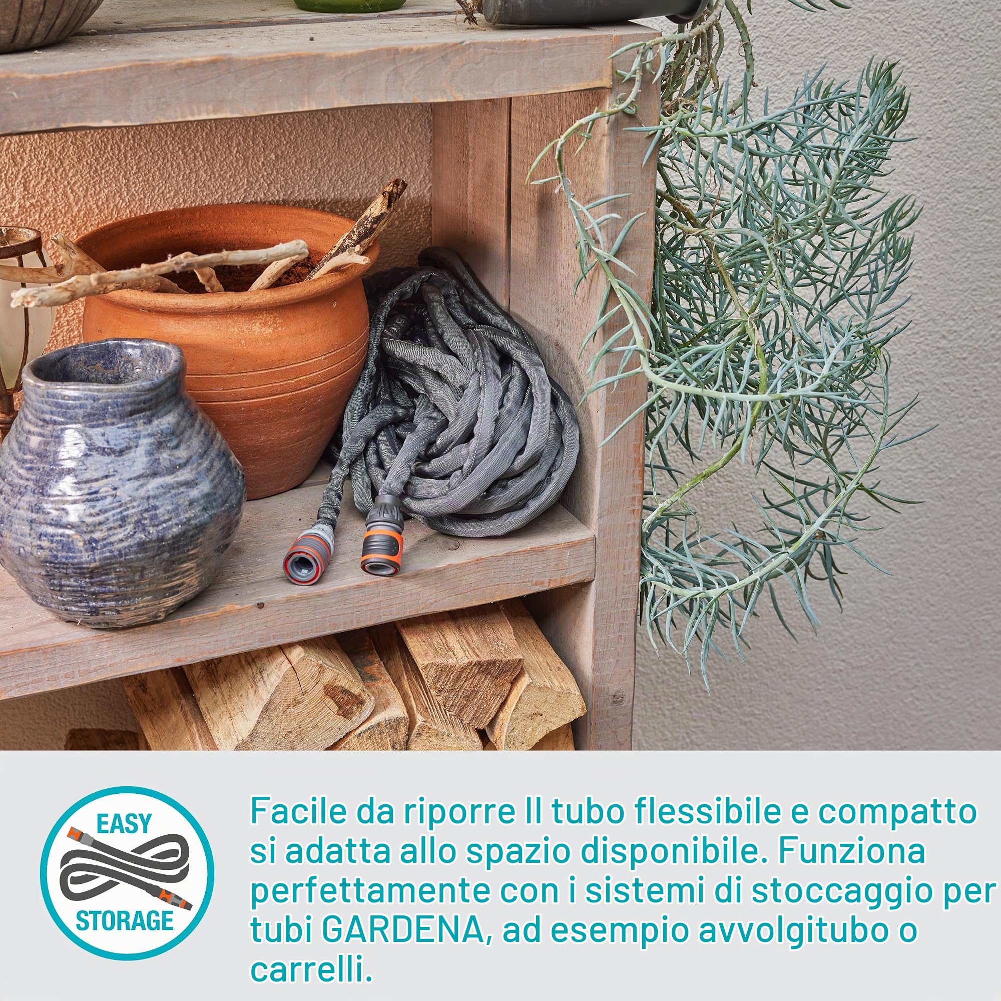 Gardena Liano Life Tubo in tessuto 1/2 pollici, 30 m: tubo da giardino in tessuto molto flessibile, con tubo interno in PVC, non si piega, peso ridotto, resistente alle intemperie (18457-20)