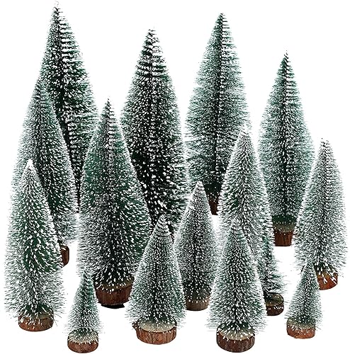 Miniatura 8 de Árbol de Navidad en miniatura para árbol de Navidad, árboles falsos con bases de madera para fiestas de Navidad, vacaciones, mesa, decoración del