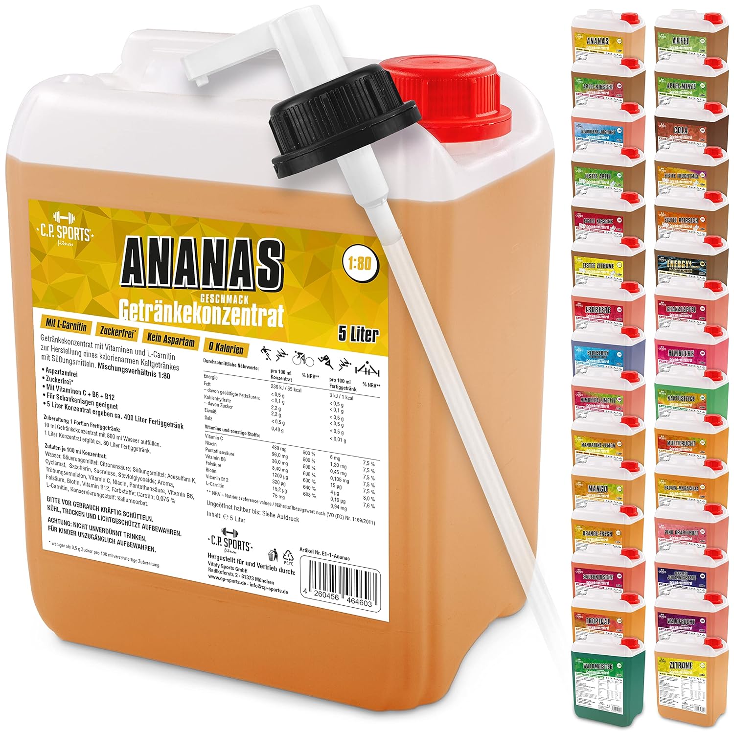 C.P. Sports Getränkesirup für Mineraldrink I Sirup zuckerfrei für Vital-Drink ANANAS mit ...