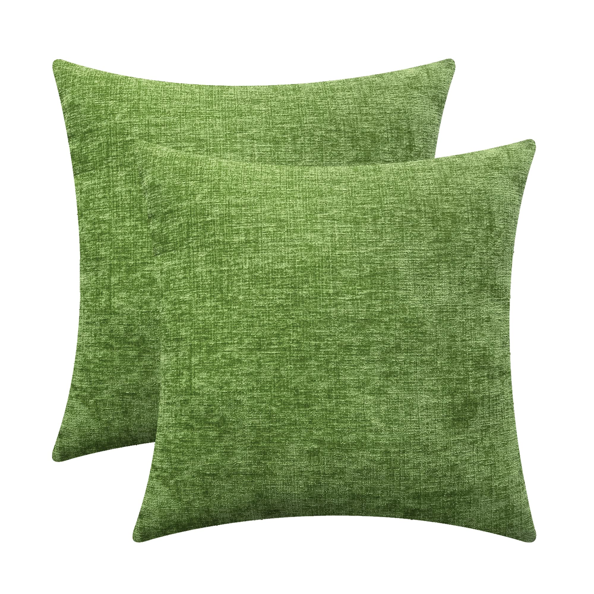 CaliTime Pack of 2 Cozy Throw Pillow Covers Cases for Couch Sofa Home Decoration Solid Dyed Soft Chenille 22 X 22 Inches Forest Green