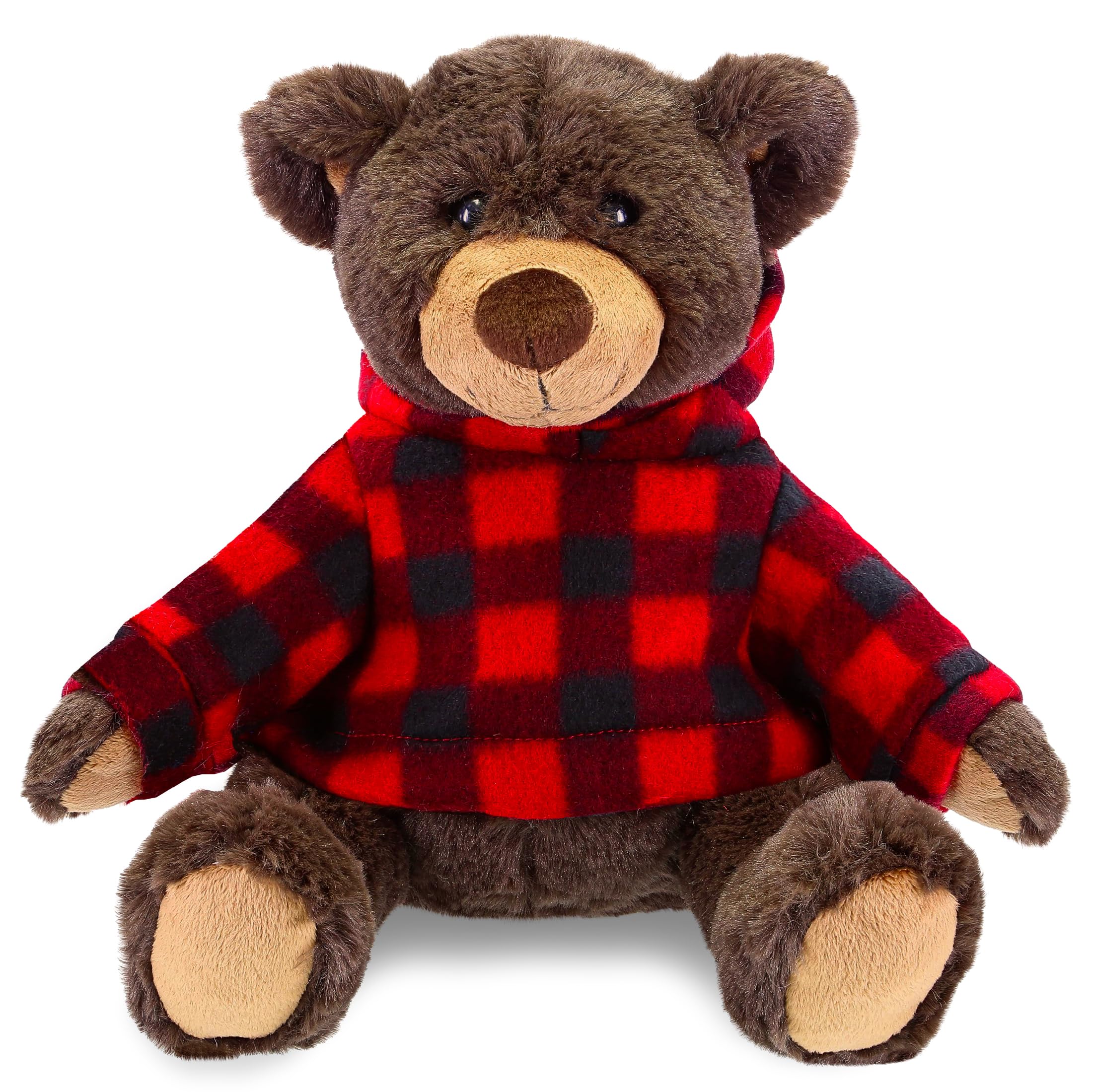 Amazon.com: DolliBu Plush Brown Bear with Red Plaid Hoodie - Soft