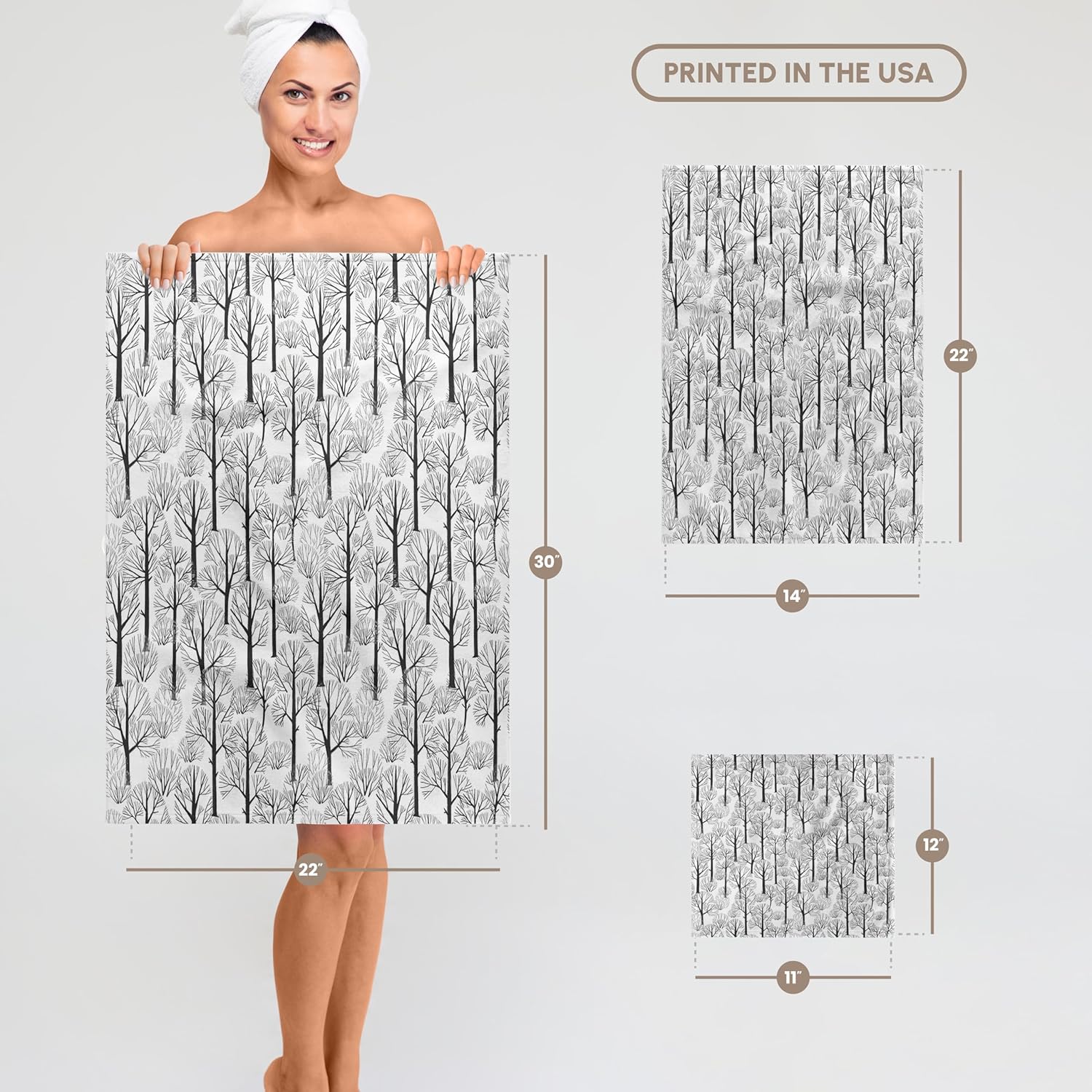 3dRose Elegant Christmas Pattern of leafless Trees in the Winter Forest 22x30 Bath Hand Pool Towel