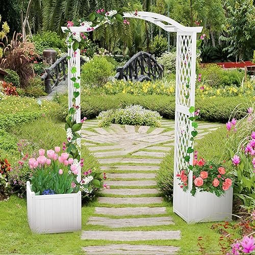 Miniatura 2 de Giantex Cenador de jardín con maceta, arco de madera con enrejado, arco al aire libre para plantas trepadoras, verduras, hierbas, decoraciones, arco