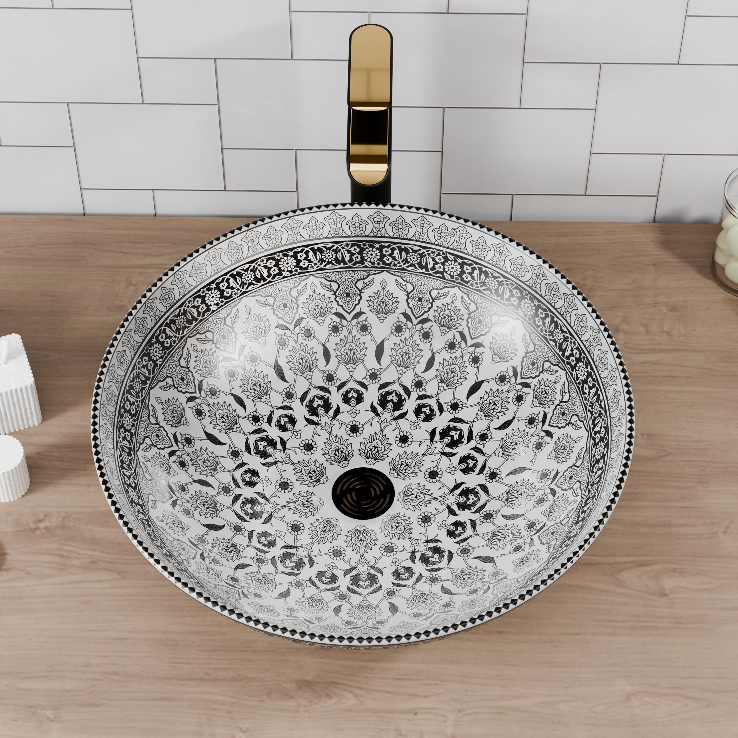 B Backline Ceramic Table Top Wash Basin/Counter Top Wash Basin/Bathroom Sink For Bathrooms & Livingroom (Moroccan Design, 16 X 16 X 5 Inches)(5 Years Warranty) 2