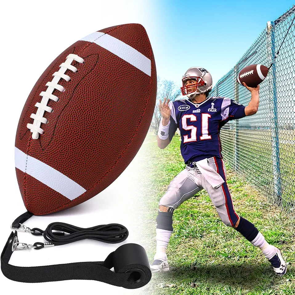 TOBWOLF Football Throw Trainer, Football Bungee Catching Trainer with Pump Size 6 Fits Ages 11+ Youth, Pass Back Trainer Improving Enhance Solo Passing Catching Skills Indoors &amp; Outdoors product image