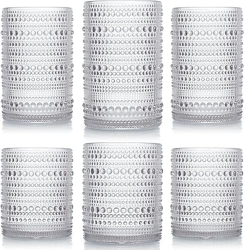 Foaincore Juego de 6 vasos para beber Hobnail de estilo vintage, vasos de cóctel de burbujas, 14 onzas, vaso de vidrio de rocas de 11 onzas, agua