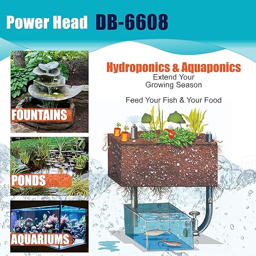 Miniatura 4 de Aqua Dream Bomba sumergible de 160 GPH (600 LH, 12 W), bomba de agua ajustable ultra silenciosa para estanque, acuario, pecera, fuente, hidroponía,