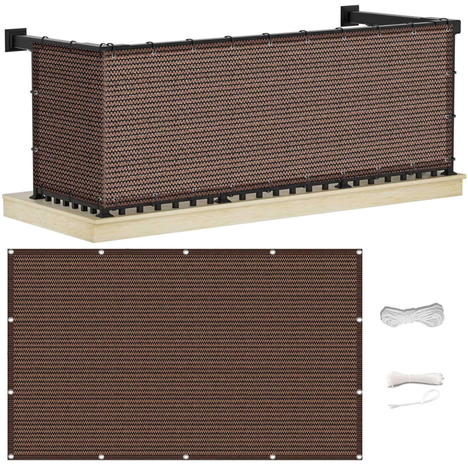 GJZQDKX Balcony 55x900 cm Tear Resistant Sun & Wind Protection Brown Privacy Fence for Balcony Bedroom & Outdoor Spaces