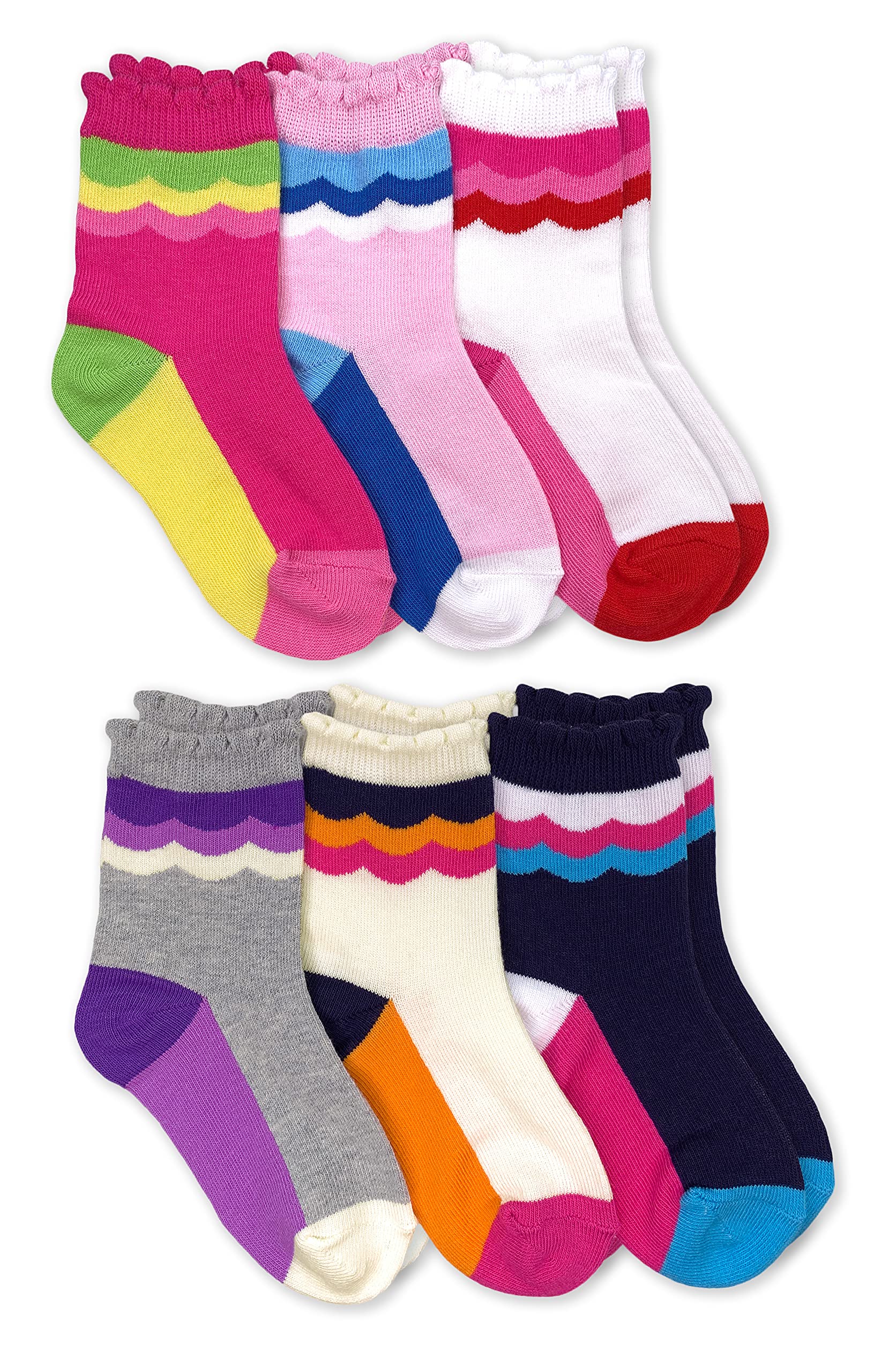 Jefferies Socks Girls' Scalloped Stripe Crew Novelty Socks 6 Pack