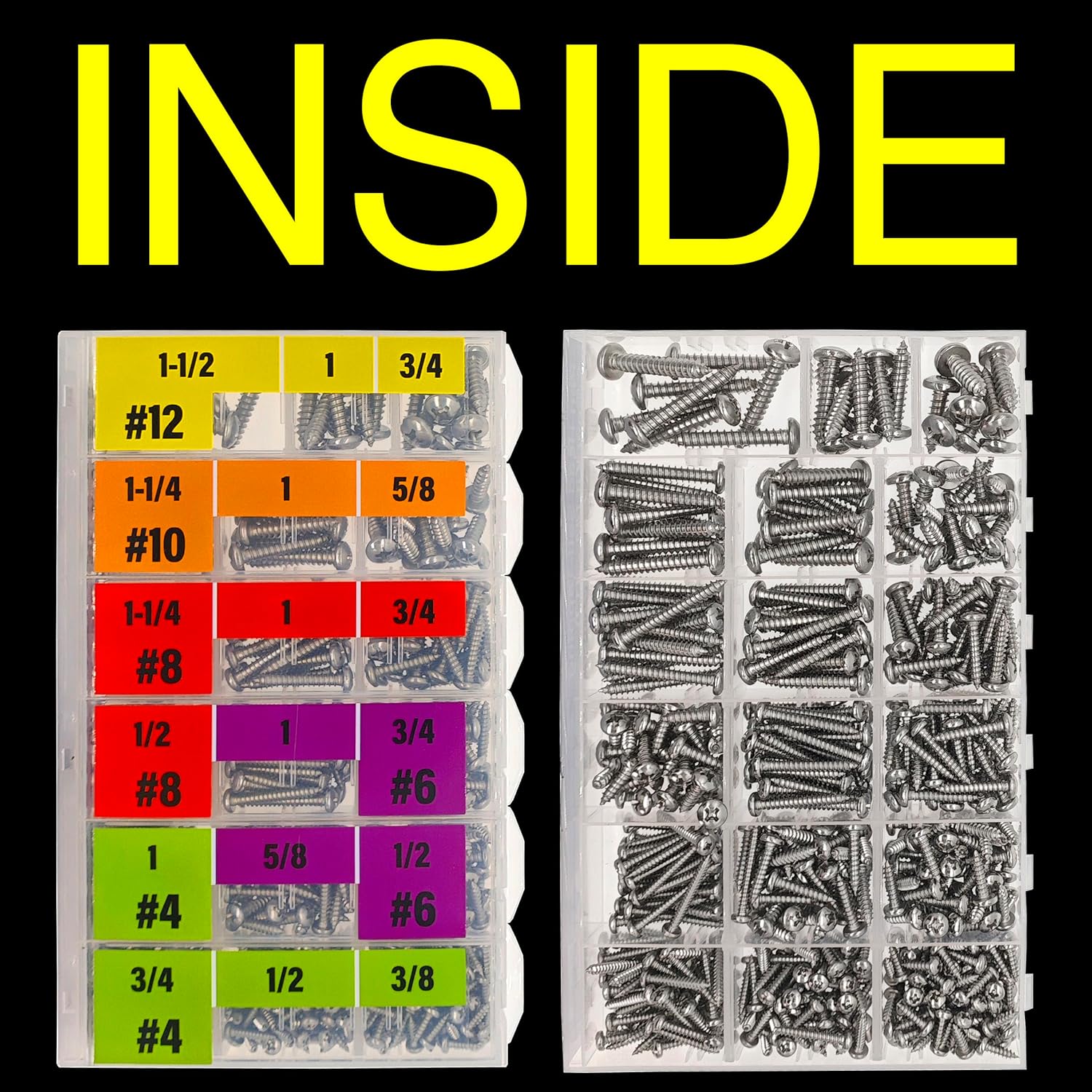 EEEEE Self Tapping Screws Assortment Set 552pcs, Assorted Screws SAE #4#6#8#10#12 304 Stainless Steel Sheet Metal Screws Kit Phillips Drive Wood Screw Assortment (SAE Pan Head 552pcs)