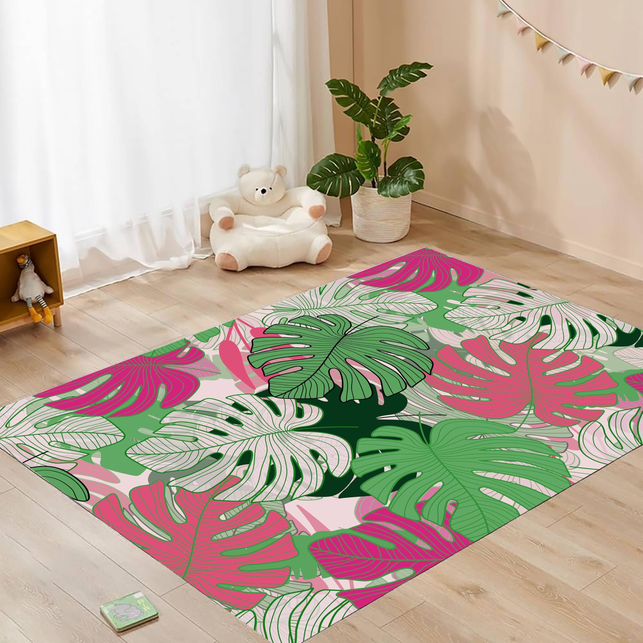 Amazon.de: Bunte Monstera-Bltter-Teppich, 60 x 110 cm, waschbar,  Kunstpflanzen, Eingangsteppich, rutschfeste Fumatten fr Heimdekoration,  kinderfreundlich, fusselfrei, fr Spielzimmer, Kinderzimmer