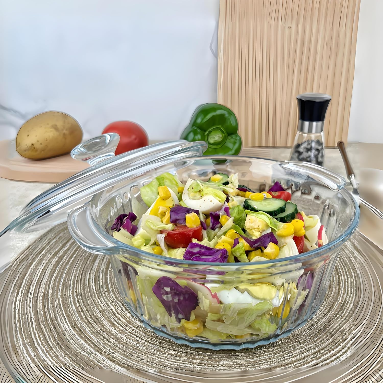 Round Glass Casserole Baking Dish With Lid, Borosilicate Glass, 1.6QT Small Glass Casserole Dish for Oven