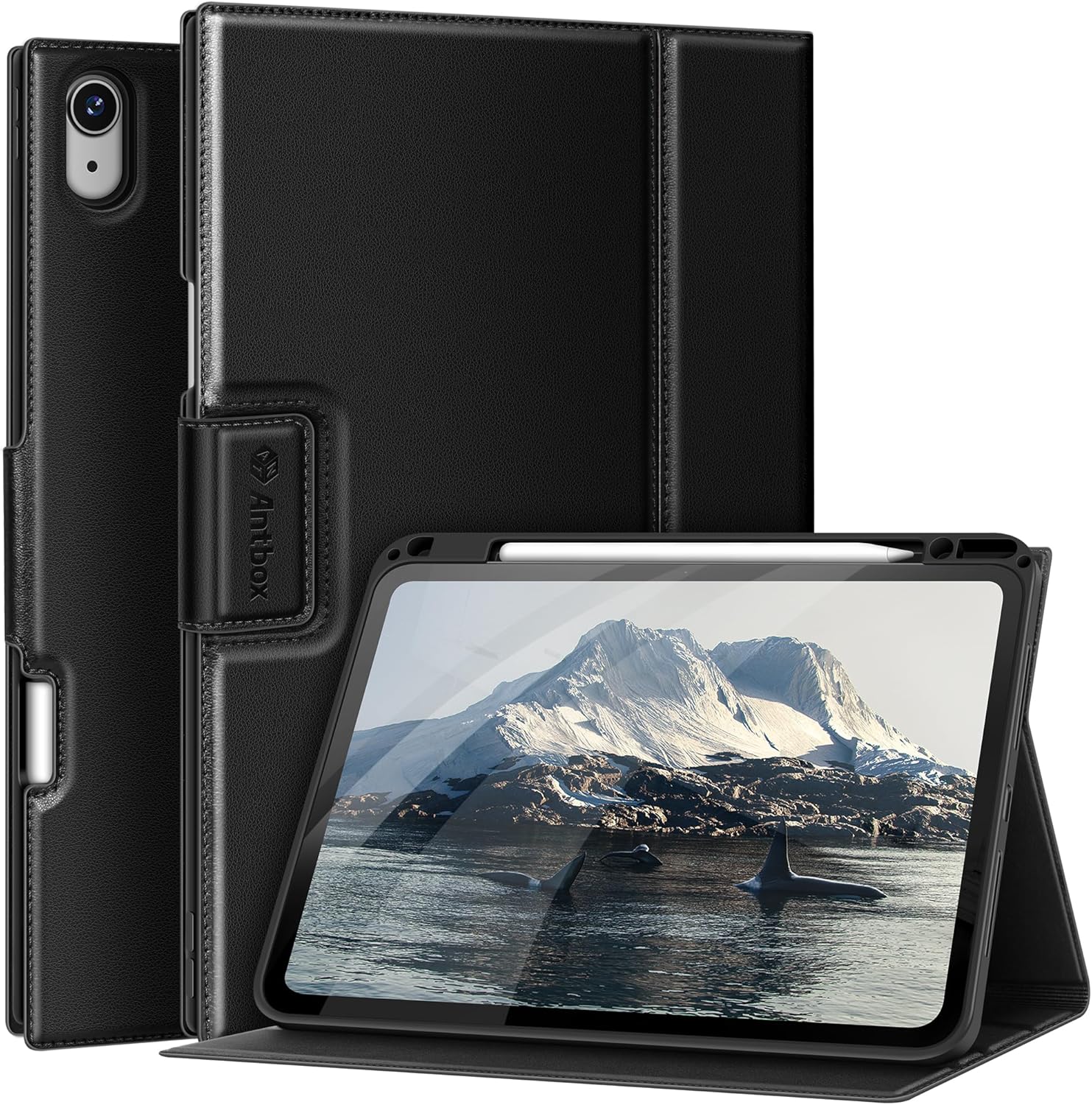 Antbox Case for iPad Air 11-inch M3 (2025) / M2 (2024), iPad Air 5th/4th Generation 10.9'' Vegan Leather with Pencil Holder Typing Angle Auto Sleep/Wake Muti-Stand