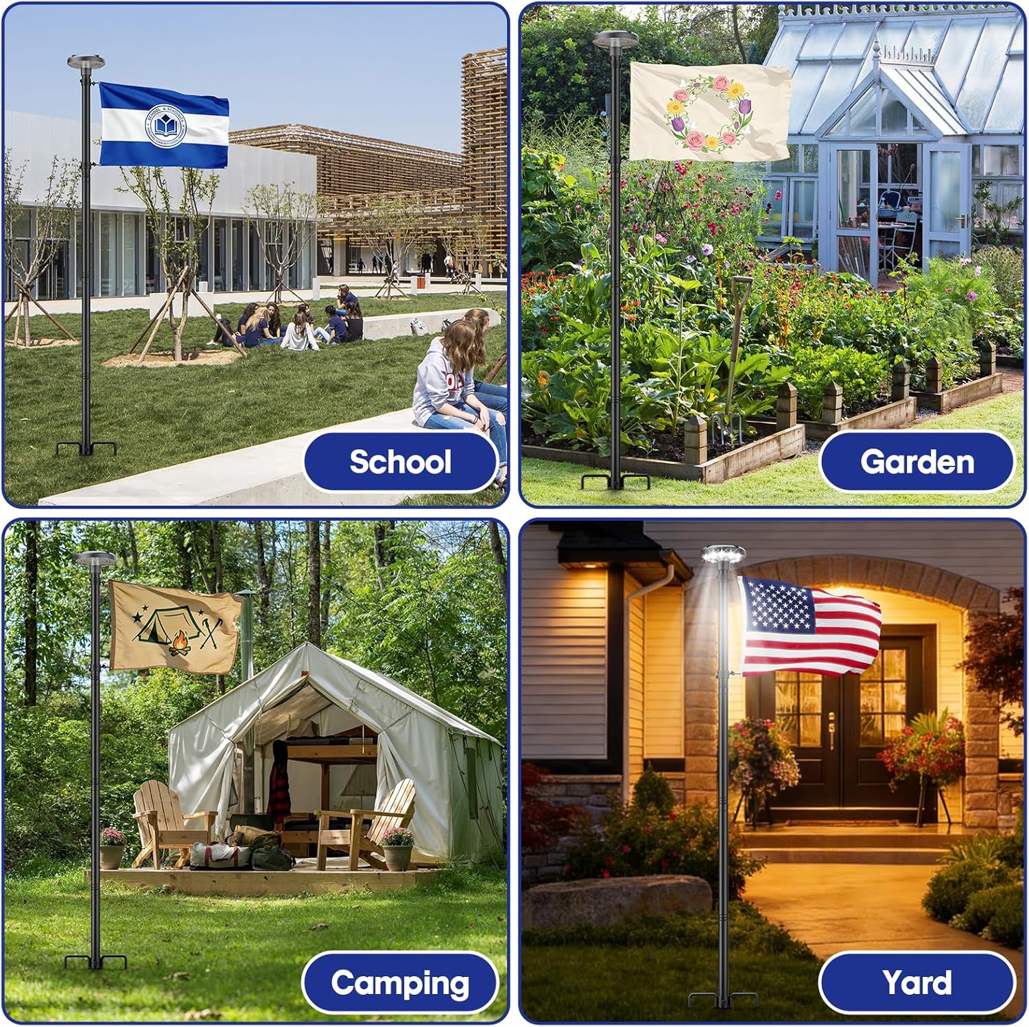 10FT In Ground Flag Pole with Solar Light - Extra Thick 1.3-Inch Heavy Duty Flag Pole Kit for Outside House, Yard/Garden/Lawn (1 Pack, Flag Not Included)