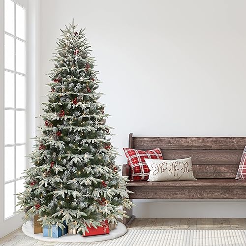 Miniatura 3 de Puleo International Pre-Lit - Árbol de Navidad artificial de abeto Halifax flocado de 7.5 pies con 700 luces, verde