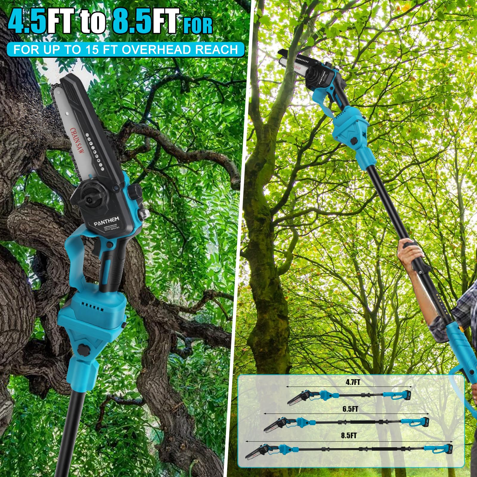 Mini-accu-kettingzaag, compatibel met Makita 18 V lithium-accu, 15,2 cm (6 inch) mini-borstelloze kettingzaag met 2 kettingen, voor tuinieren, houtsnijden en snoeien (zonder accu, zonder oplader