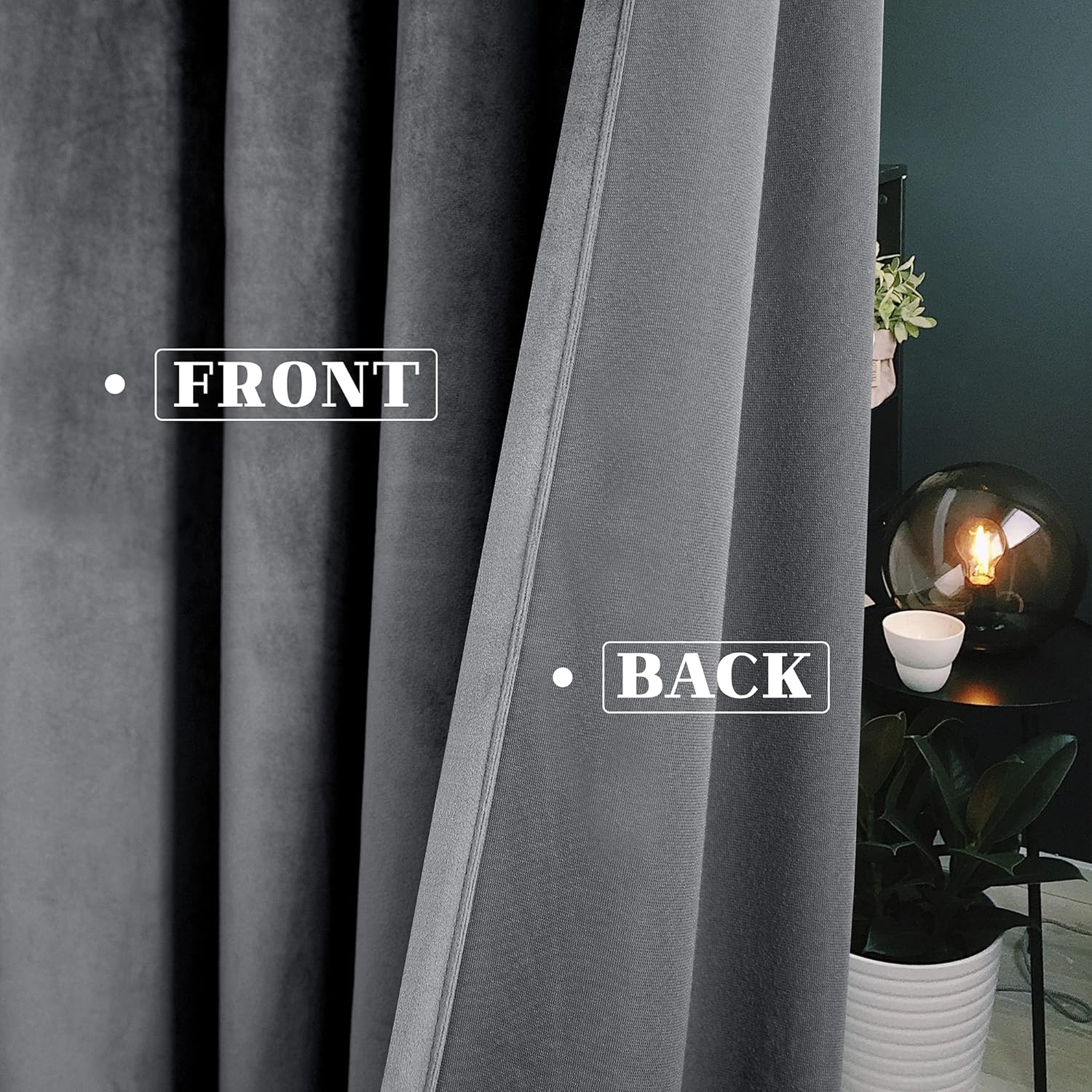 VANASEE Dark Grey Velvet Curtains for Bedroom 63 inches Long- Blackout Curtains Room Darkening Drapes Window Treatment for Living Room with Grommet, 2 Panels(W52 x L63 Inch, Dark Grey)