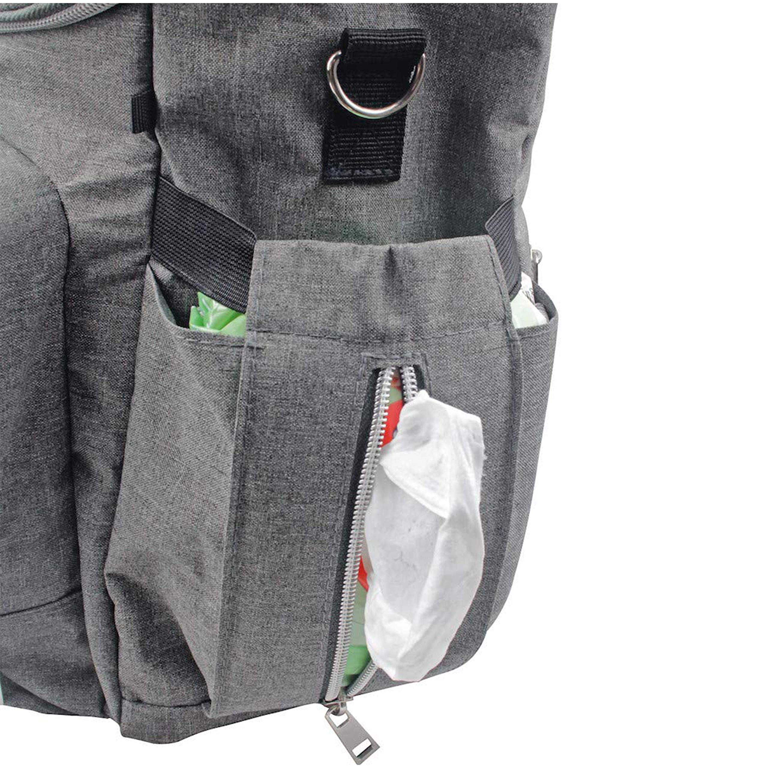 Dooky Wickeltasche 2 in 1 Universal Baby Kinderwagen Tasche Rucksack Kombination mit Reißverschluss (inkl. Wickelauflage/Wickelunterlage, 11 Fächer, verstellbare Riemen), Grau Melange