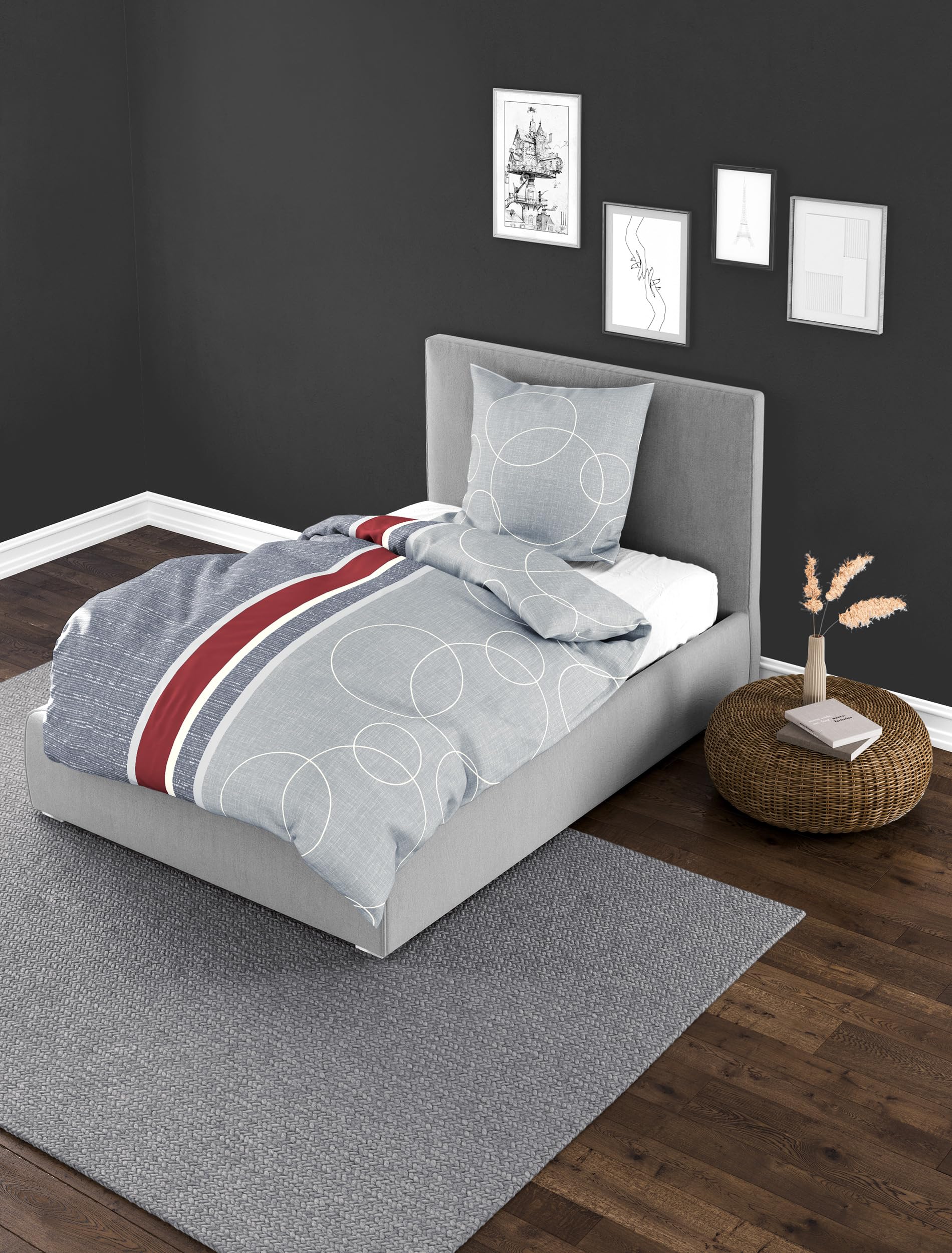 Bierbaum Bettwäsche 6230, Renforcé, 100% Baumwolle, Designed in Germany, Grau 08, 155x220 + 80x80 cm, Komfortgröße