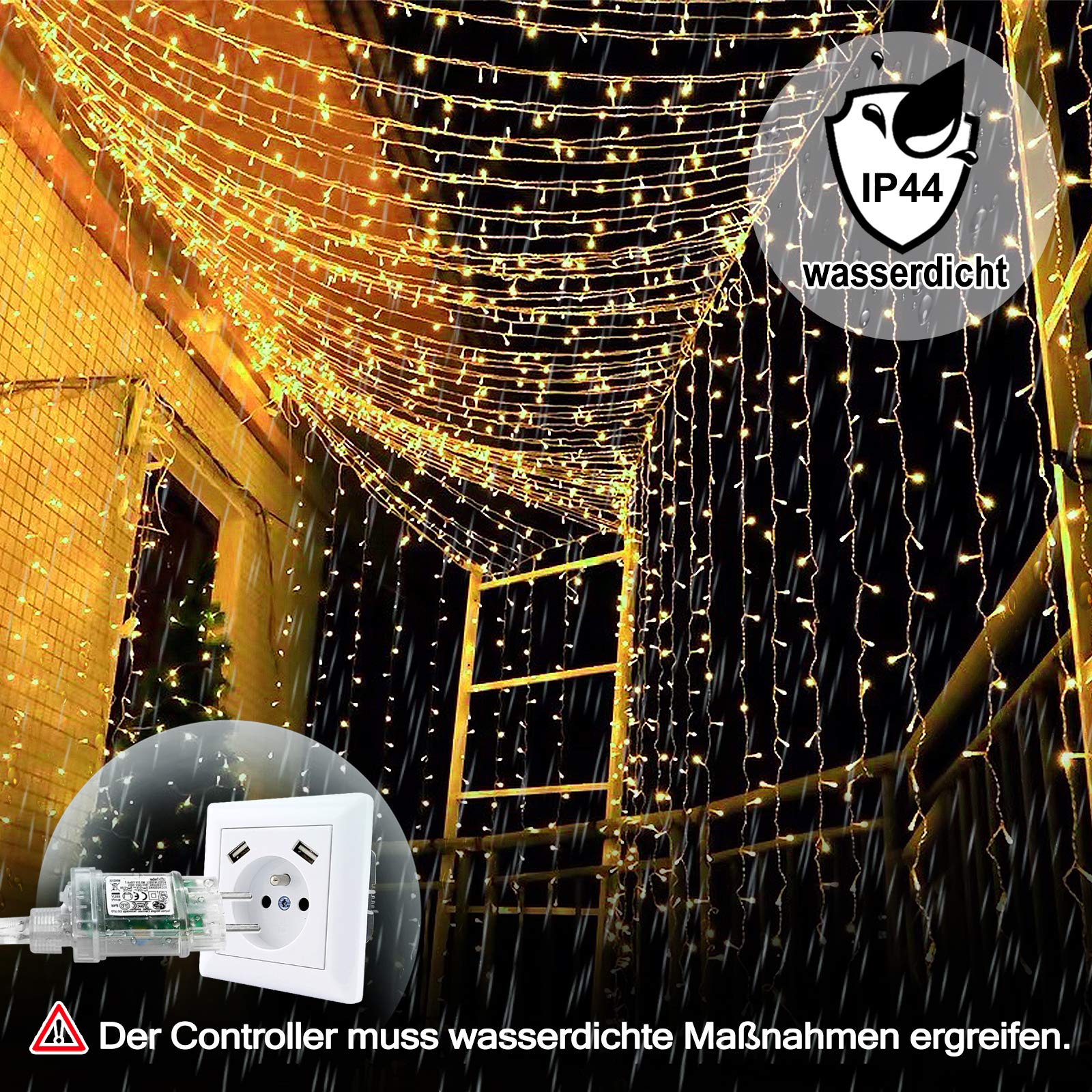ACXIN LED Eisregen Lichterkette, LED Lichtervorhang, für Hochzeit, Party, Weihnachten, Halloween, Innen Dekoration, IP44 Wasserfest, Warmweiß, 9x3M