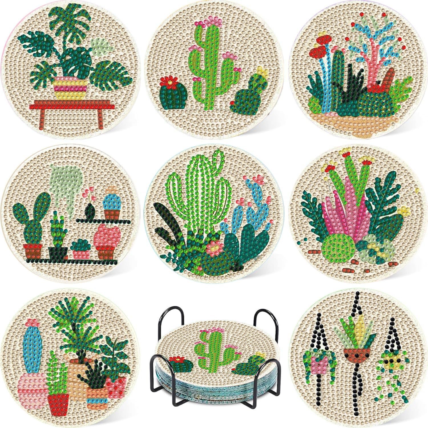 Dessous de verre succulentes absorbants ronds et leur support de rangement stable