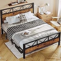 Vista 3 de LIKIMIO Queen Bed Frame, Tall Industrial Headboard 51.2 ", Platform Bed Frame with Strong Metal Support, Solid and Stable, Noise Free, No Box Spring