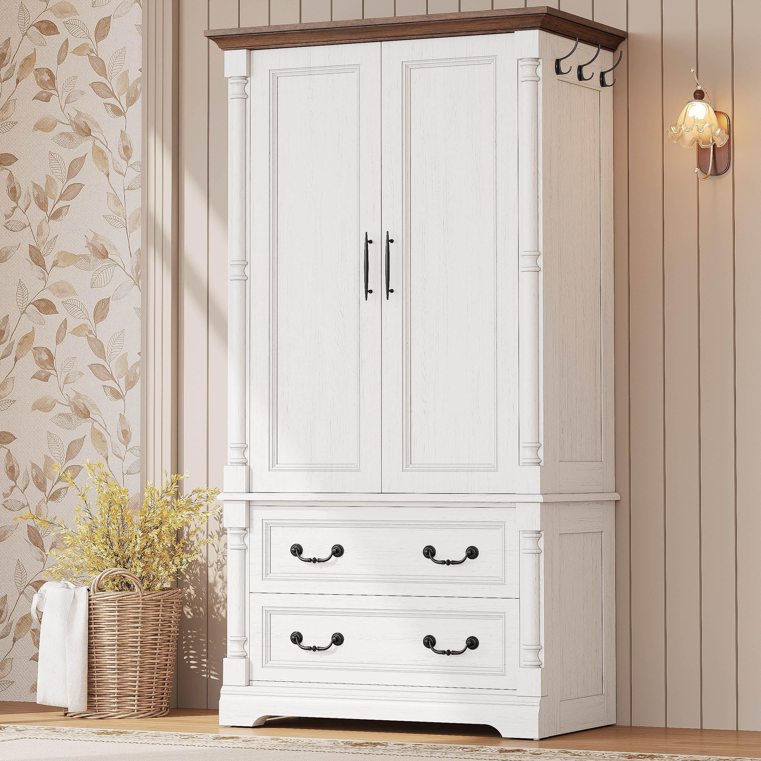 Farmhouse Wardrobe Armoire 70-Inch White
