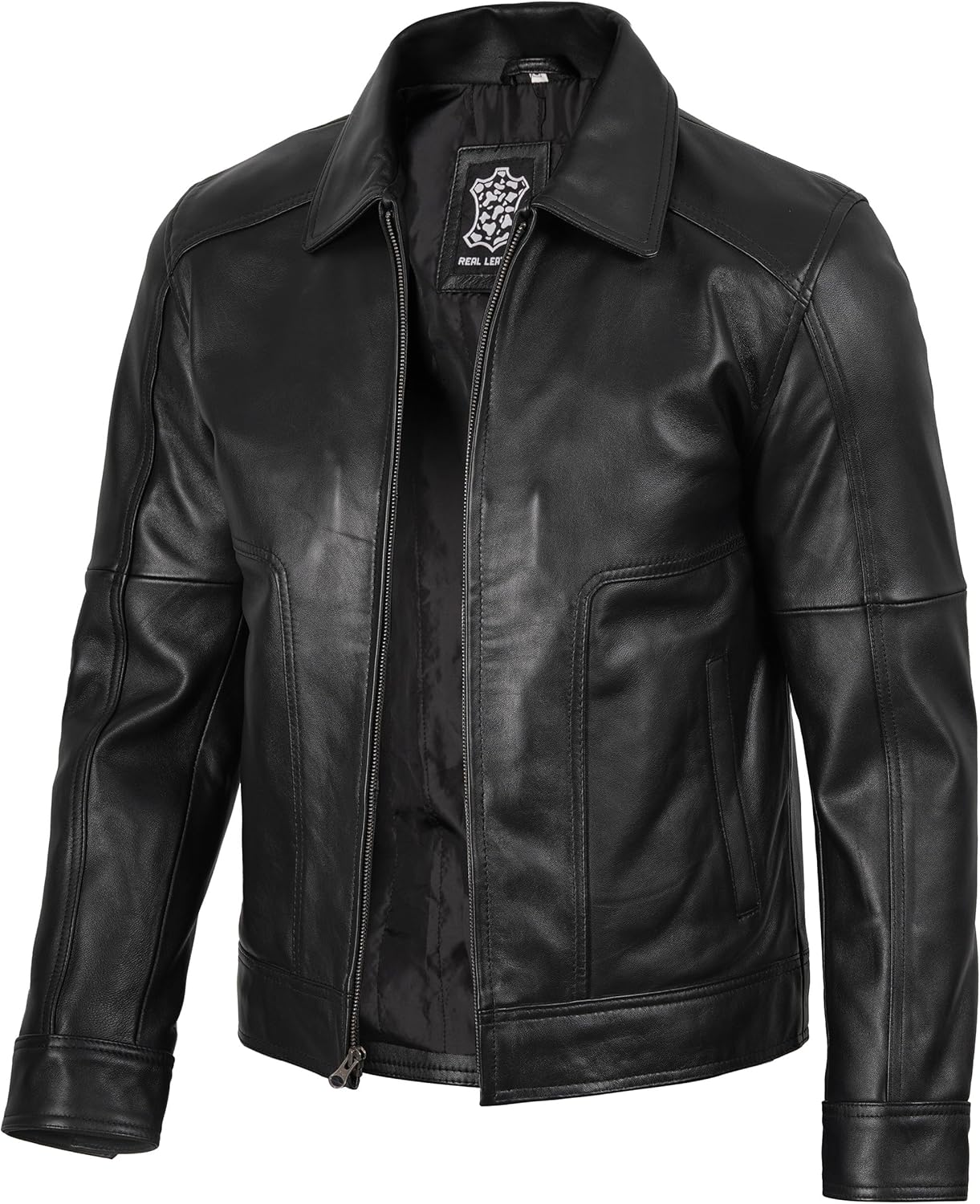 fjackets Stylish Men's Leather Jacket - Real Lambskin Leather Jackets For Mens - Moto Style Shirt Collar Leather Jacket Men