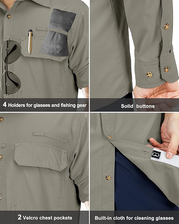33,000ft Men's Long Sleeve Sun Protection Shirt UPF 50+ UV Quick Dry Cooling Fishing Shirts for Travel Safari Camping Hiking Gray Green by 33,000ft - Image 5