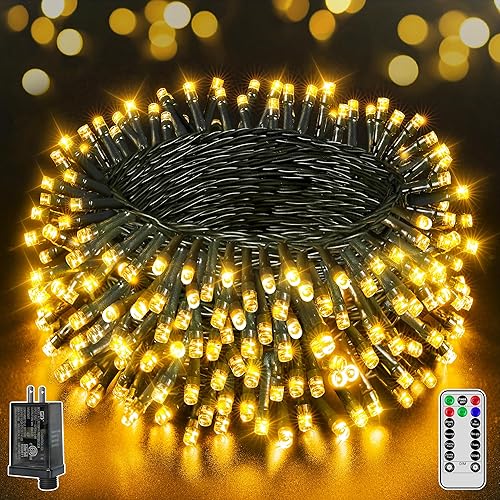 Miniatura 10 de 500 luces LED de Navidad de 164 pies, tira de luces impermeables para exteriores con control remoto y temporizador, luces de árbol de Navidad con 8