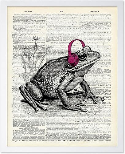 Miniatura 28 de Poster Master Póster de arte de diccionario – Impresión de rana retro con auriculares – Arte de rana – Arte musical – Arte moderno – Arte moderno –