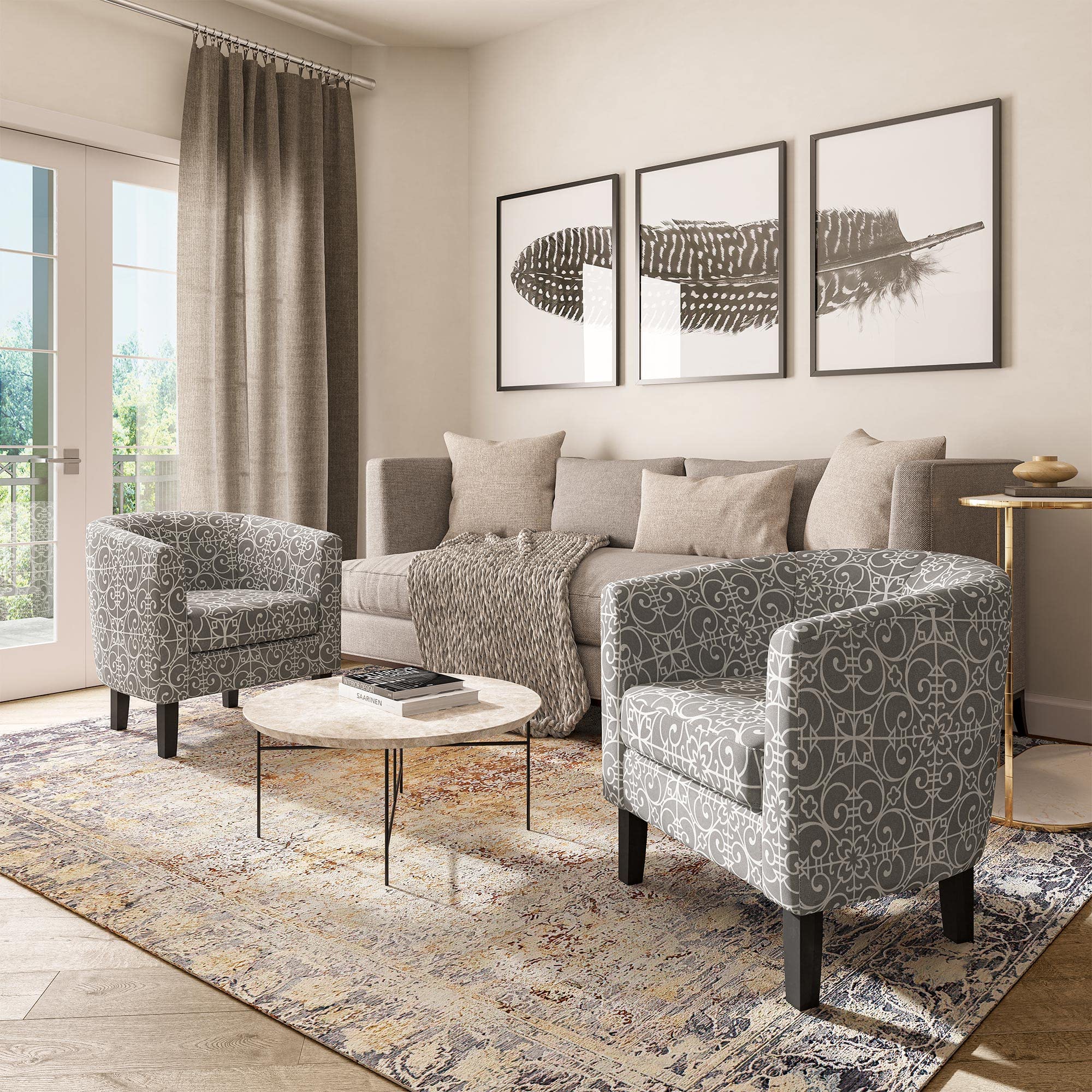Best Barrel Accent Chair Picks for 2026 2 BELLEZE Accent Barrel Chair, Linen Round Chair Club Tub Sofa Corner Chair with F — product photo
