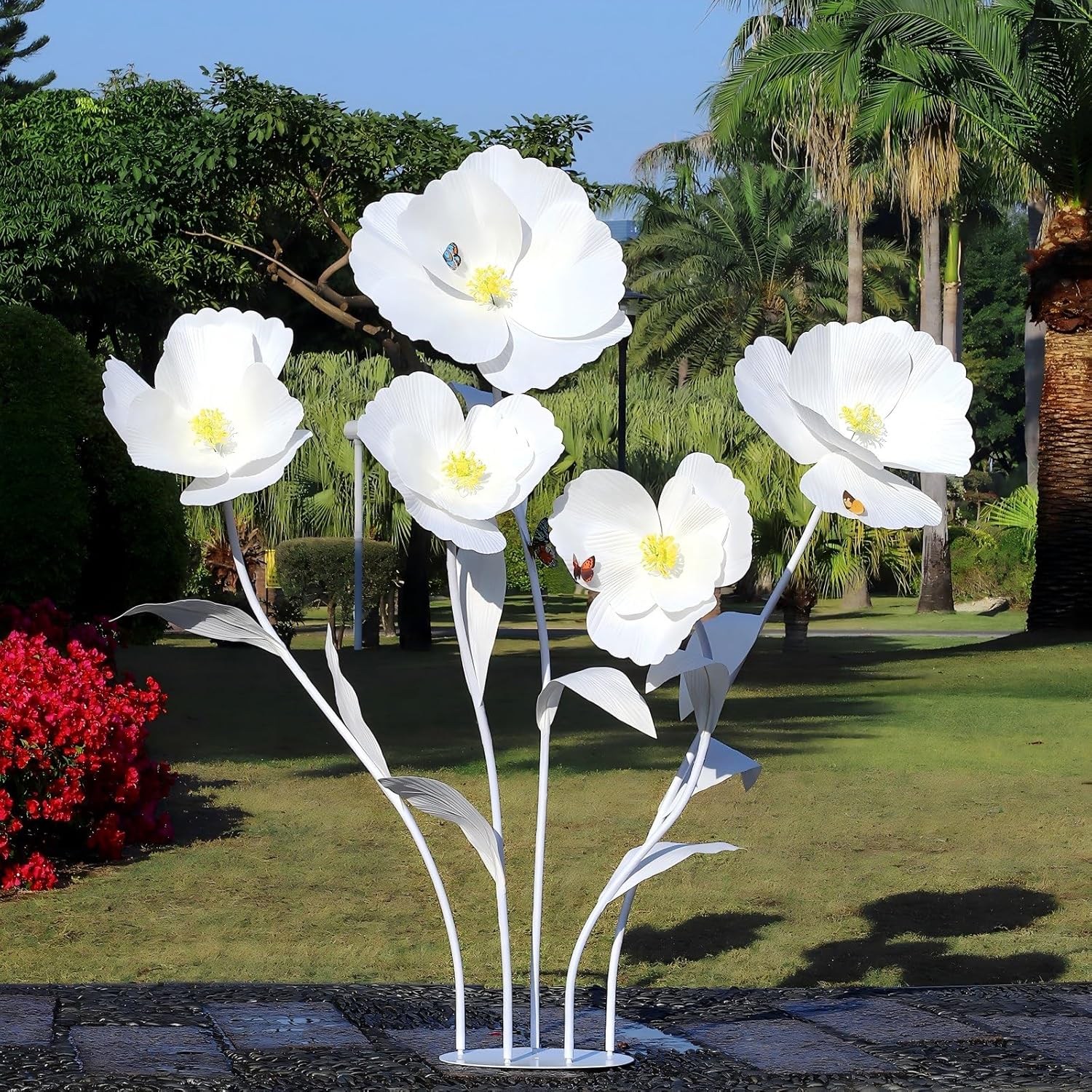 5 Pcs Giant Flower for Decoration 5.8 Ft Large Felt Fabric Artificial Flowers Standing Floral Life Size Flower Decor for Wedding Birthday Parties Gardens Hotels Offices Home（White）