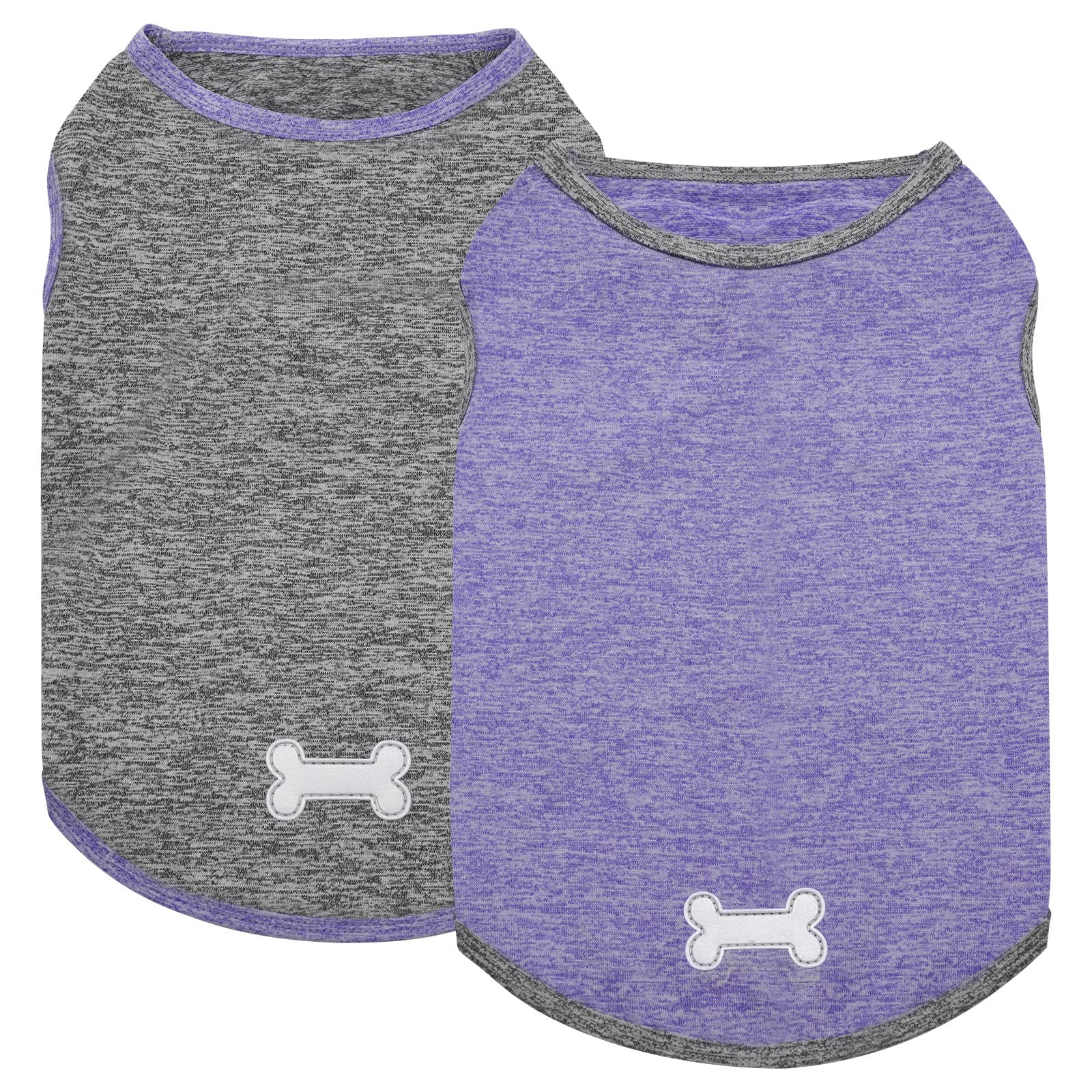 KYEESE 2 Pack Dog Shirts Quick Dry Soft Stretchy Dog T-Shirts with Reflective Label Tank Top Sleeveless Vest Sun Protection Dog Clothes for Medium Dogs, Purple+Grey, 2XL