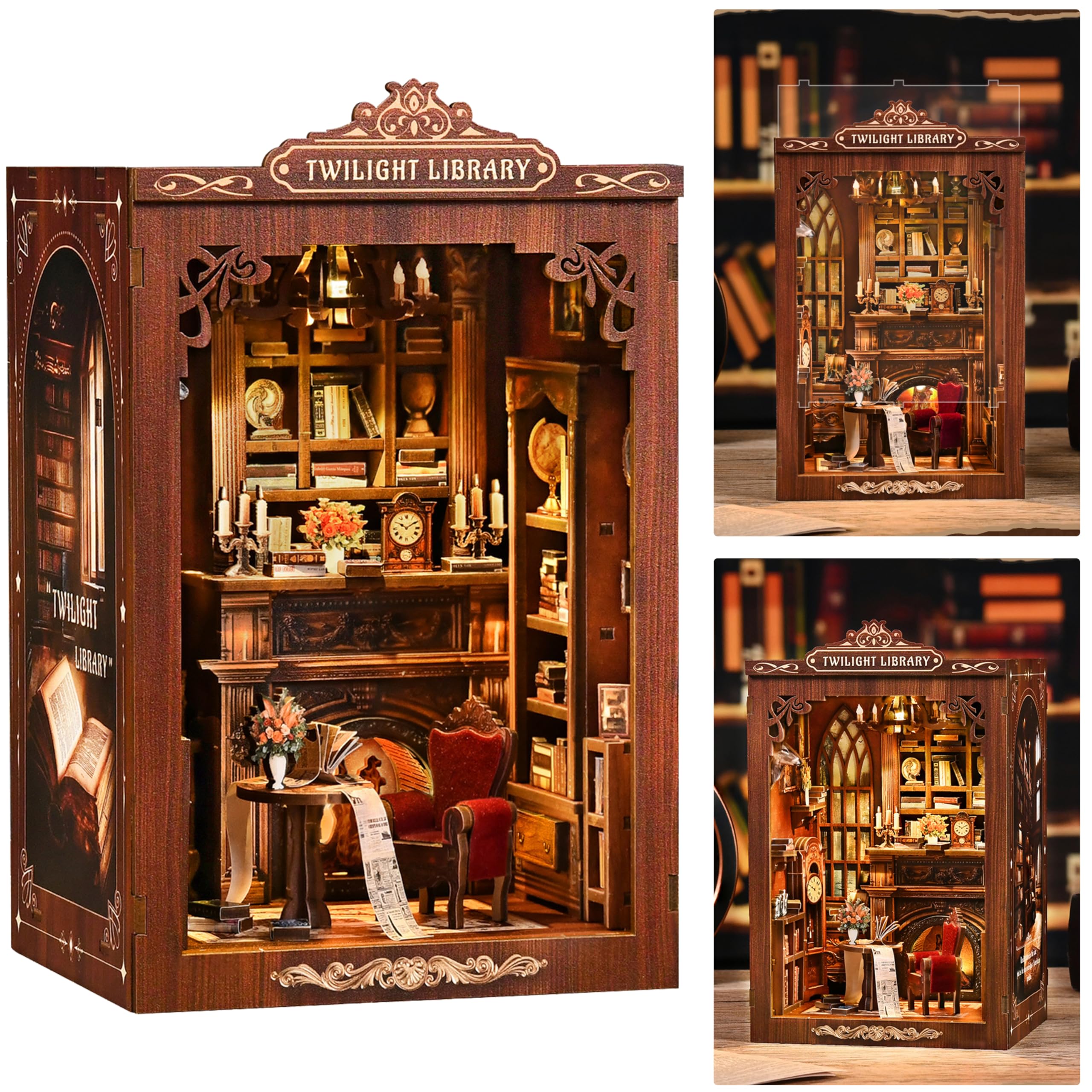 ISSEVE Kit per angolo del libro, kit fai da te in miniatura per adulti e principianti, mini kit per casa delle bambole, decorazione per libreria, puzzle in legno 3D per regali artigianali (biblioteca