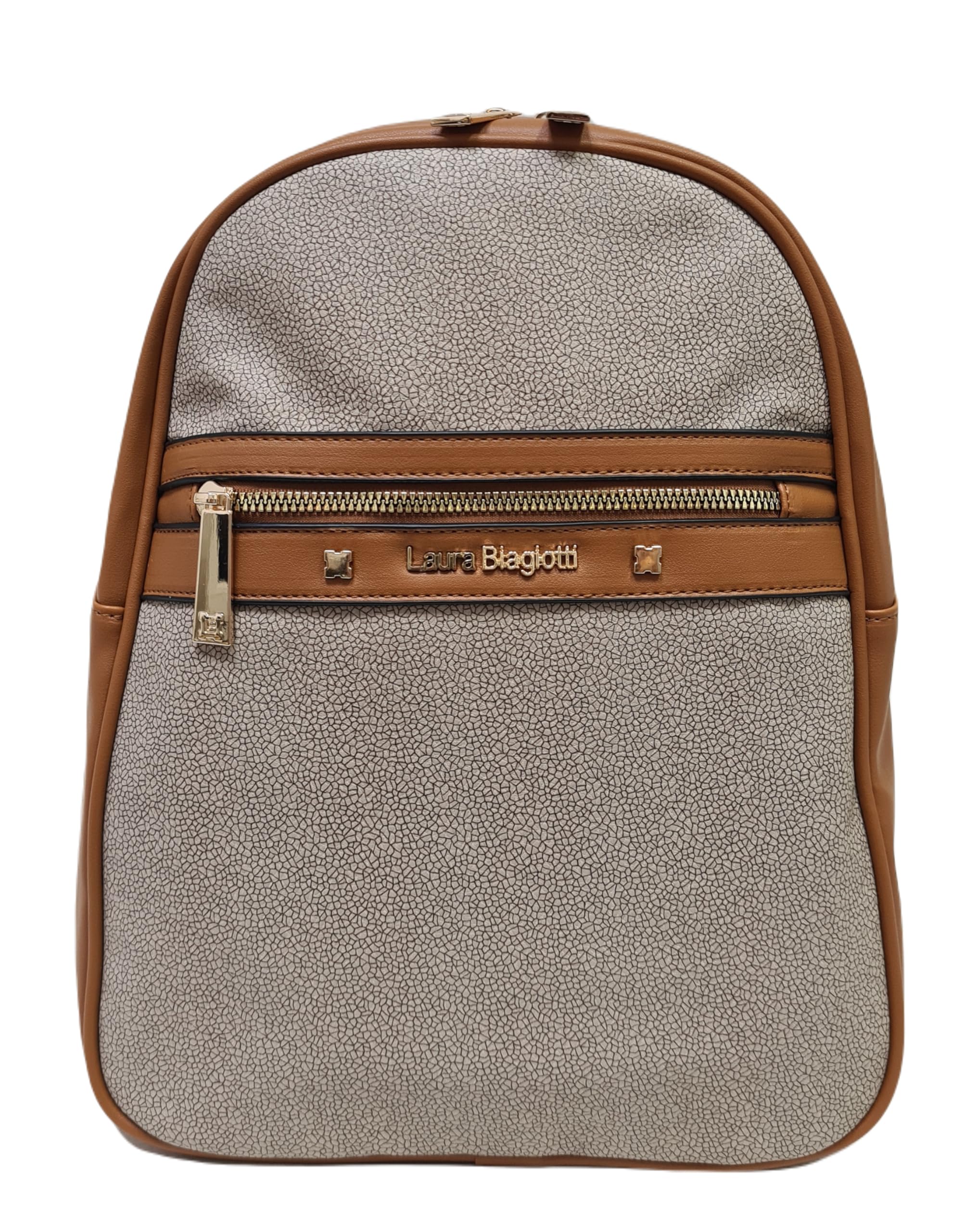 Laura Biagiotti Zaino Donna Linea Rosemin, Dimensioni 32x26x12 cm, Ecopelle Stampa Tapiro e Tinta Unita, Tasche Multiple, Tracolla e Manico in Tessuto Personalizzato Art.LB25S-104-5 (CUOIO)