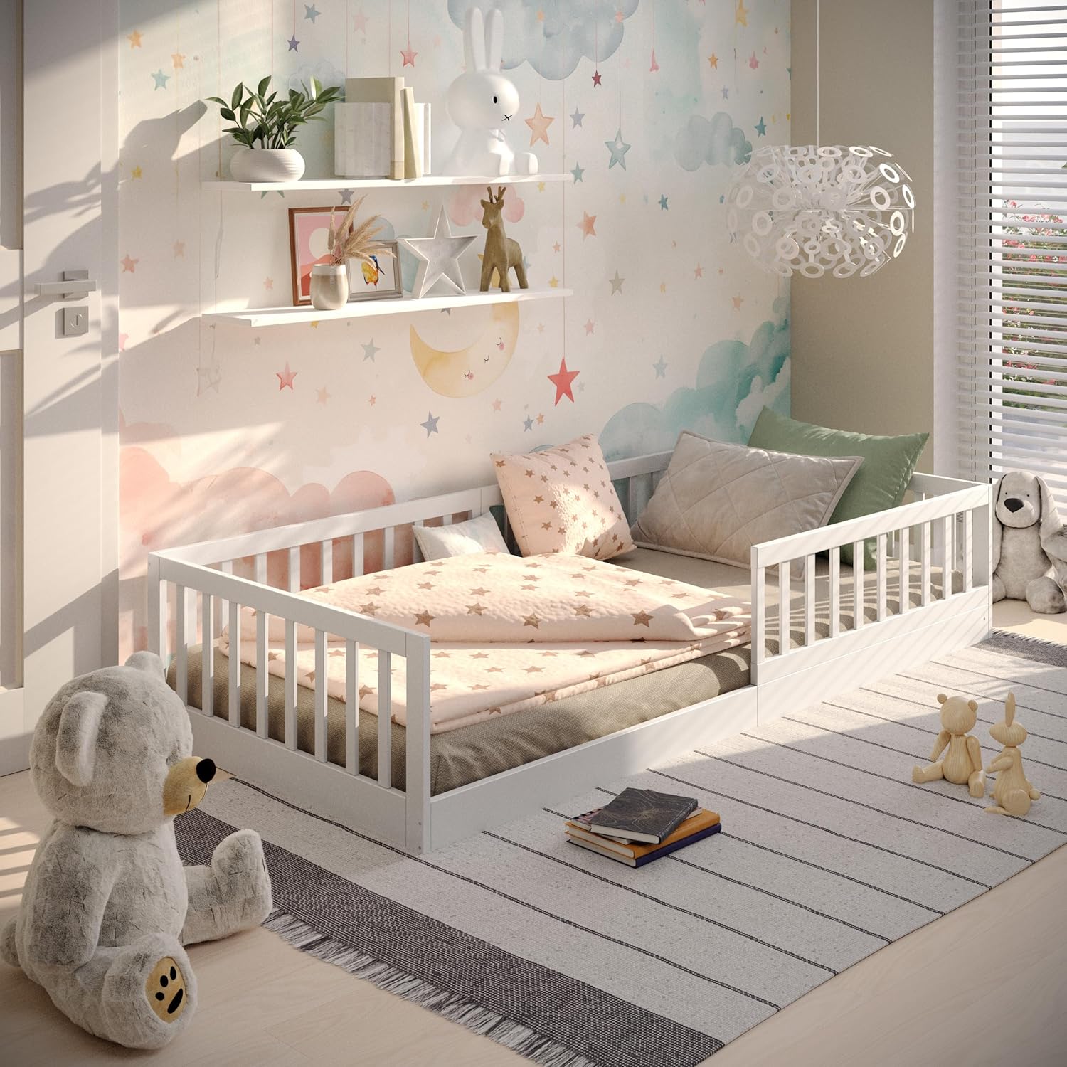 Letto A Terra Montessori Per Bambini 120x200 Cm - Convertibile Con Protezione Anti-caduta - Foto 12