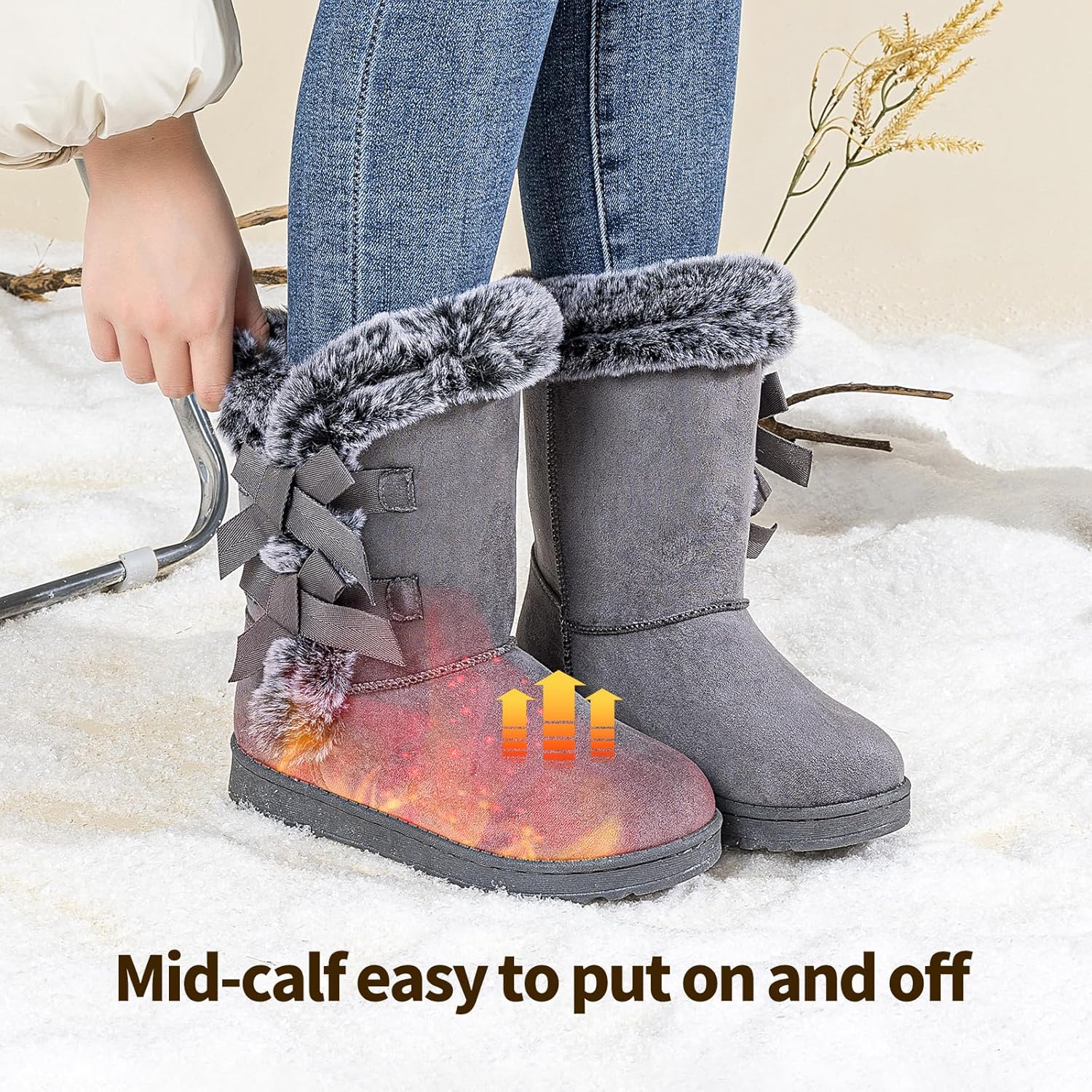 Uoidru Women's Snow Boots Anti-Slip Mid-calf Winter Boots for Womens Faux Fur Lined Winter Suede Snow Boots Womens Comfortable Fashion Boots - Image 2