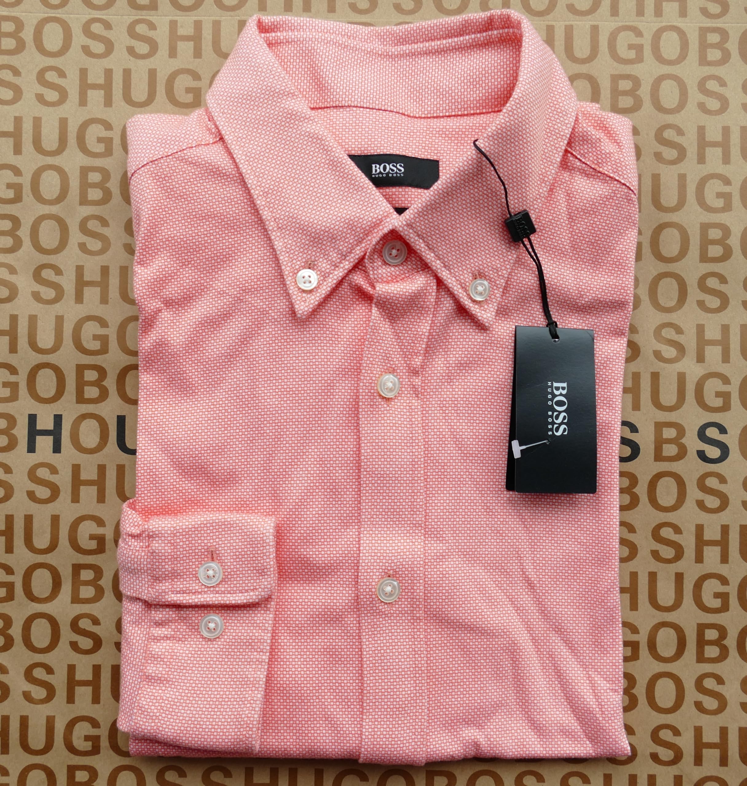 BOSS Brzoskwiniowa pomarańczowa koszula w groszki slim fit bawełniana koszula garniturowa - pręt 50329460