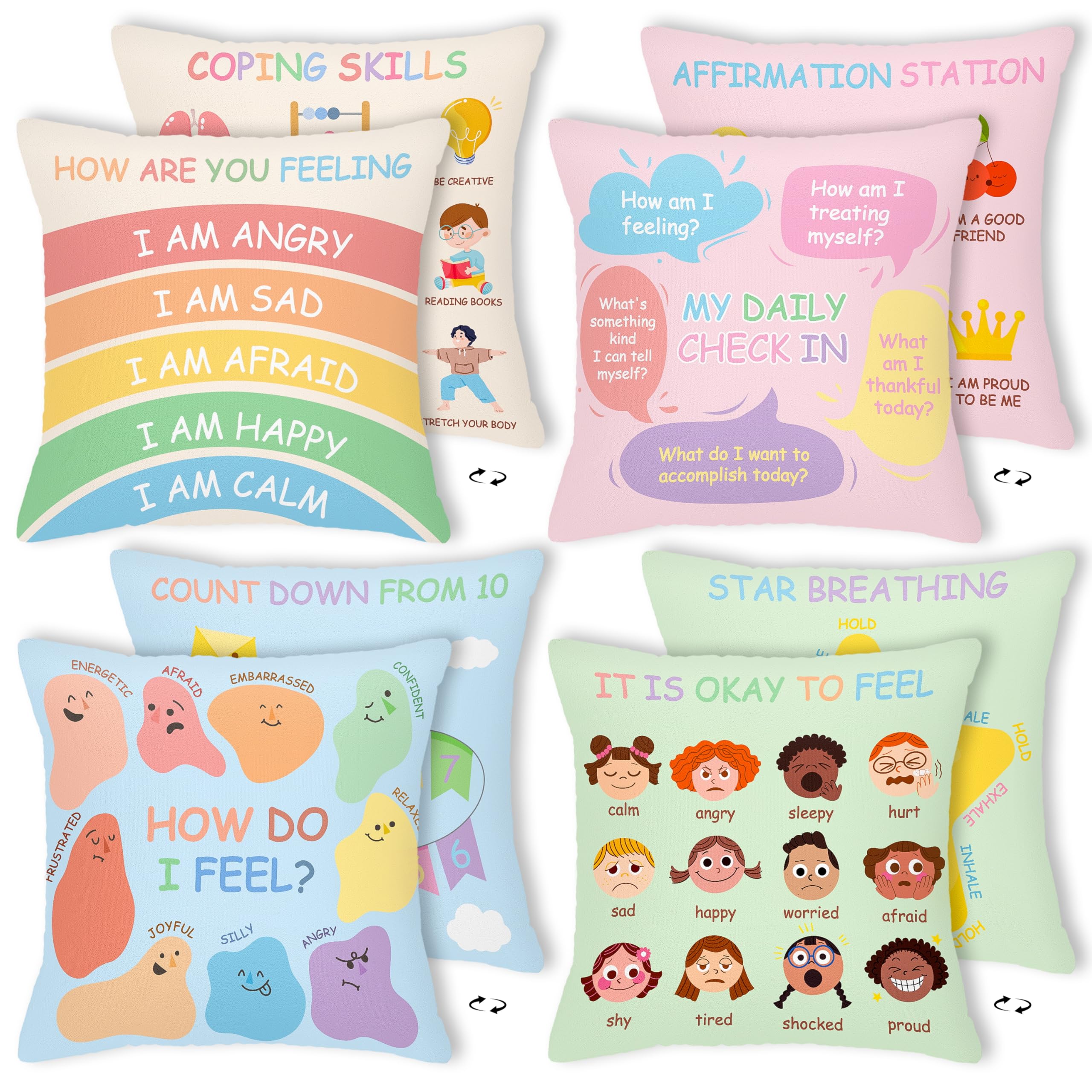 R HORSE 4Pcs Calming Corner Throw Pillow Covers, Mental Health Pillowcase Decor, Counseling Office Classroom Must Haves Throw Pillow Case, Calm Down