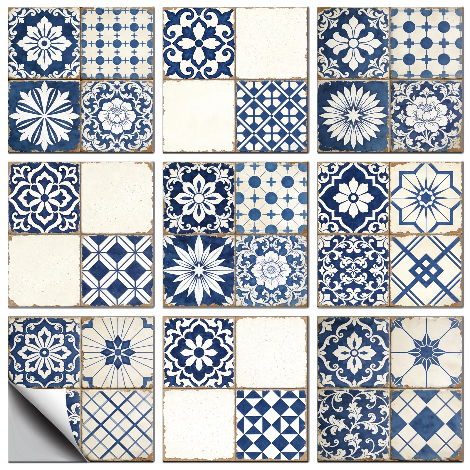 CONCHLERY 36 Pcs Tile Stickers Blue Beige Spanish 4x4 Inch โ image 1