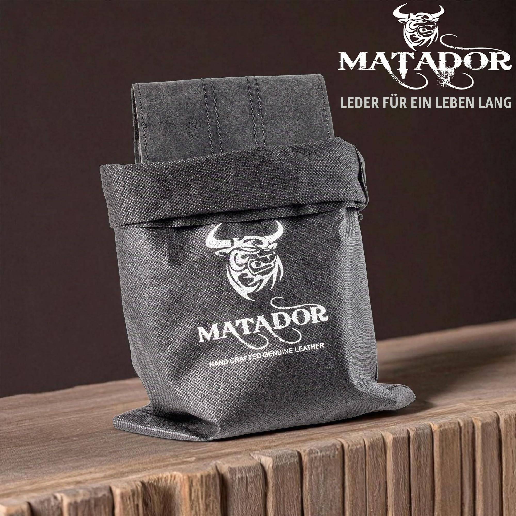 MATADOR Handy Gürteltasche Leder #Malaga XL, Geräumige Gürteltasche mit Doppelfach, Elegante Handy Tasche Gürtel für Smartphone bis 7,5 Zoll, praktisch für Alltag in Schwarz Nappa
