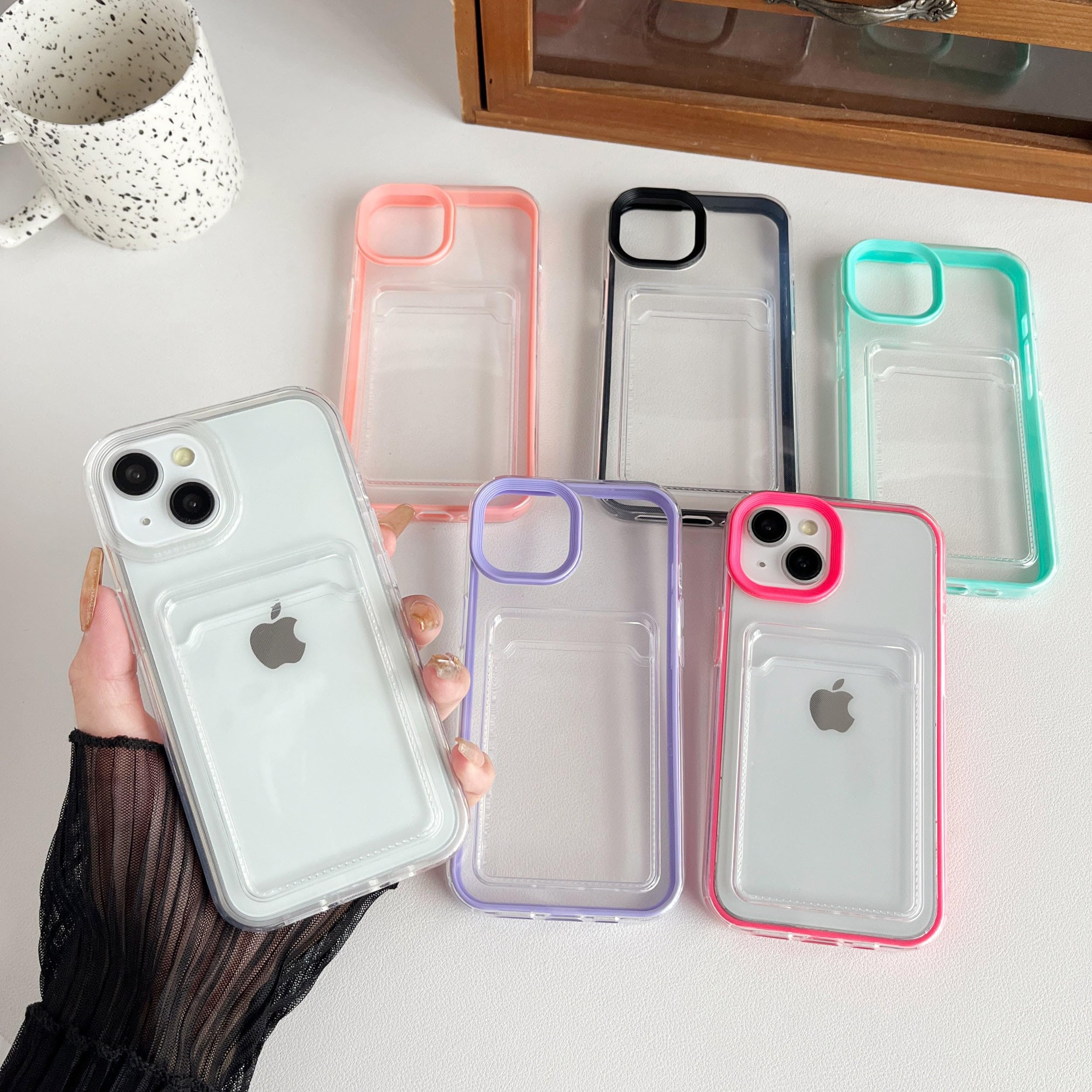 Custodia IPhone Caseative Con Portacarte – Trasparente Morbida Antiurto, Colore Blu Caramella, Per X/XS/11/12/13/14